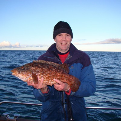 Ben shows off the huge wrasse of 6lb 10oz which makes him the envy of the civilised world